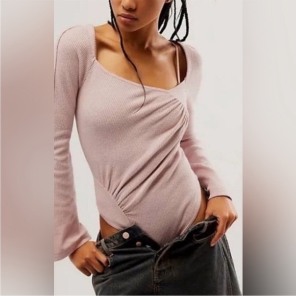 Free People Tops - Free People On A Cloud Flared Long Sleeve Bodysuit Mauve Size S Boho Festival